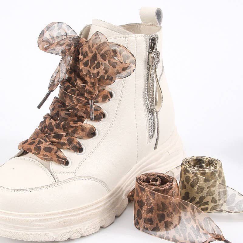 ANIMAL SATIN ORGANZA PAIR SHOE LACES | Brown