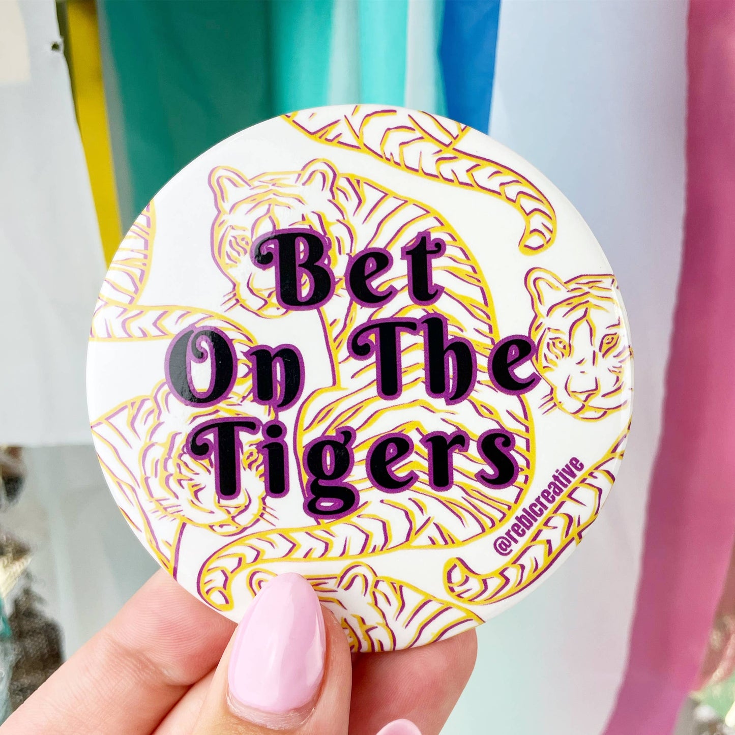 Bet On The Tigers - Purple and Yellow - Game Day Button