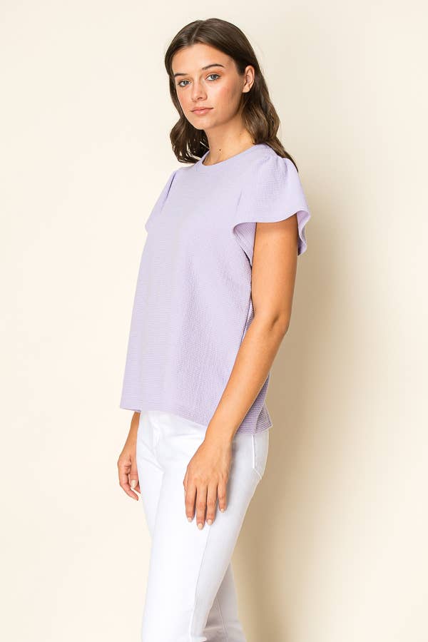 Lavender CLOUD 9 KNIT RUFFLED SLEEVE TOP