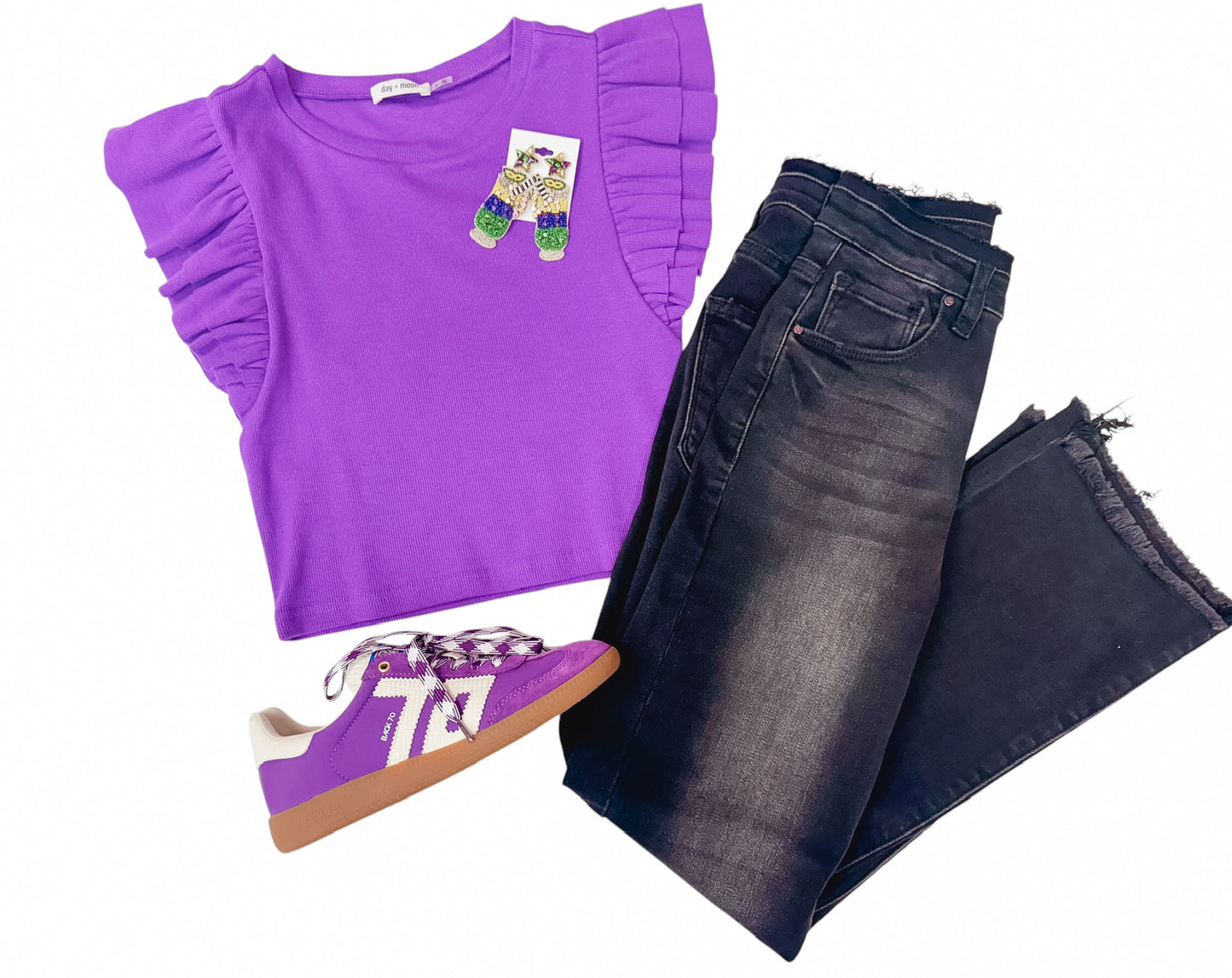 Jewel Purple Crop Ruffle Detail Top