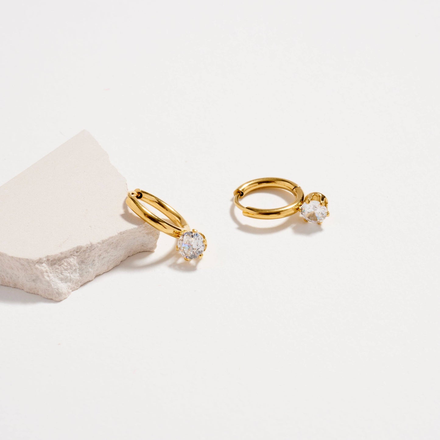 Stainless Steel CZ Drop Hoop Earrings | Hypoallergenic & Tarnish Free