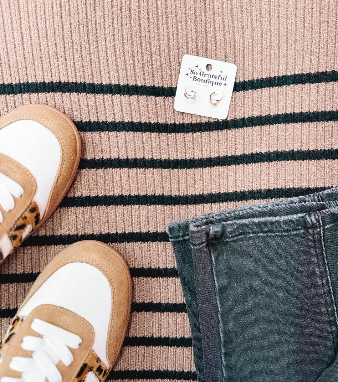 Mocha Latte Striped SS Sweater