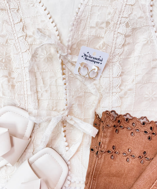 All We Want Eyelet Trim Pants Brown