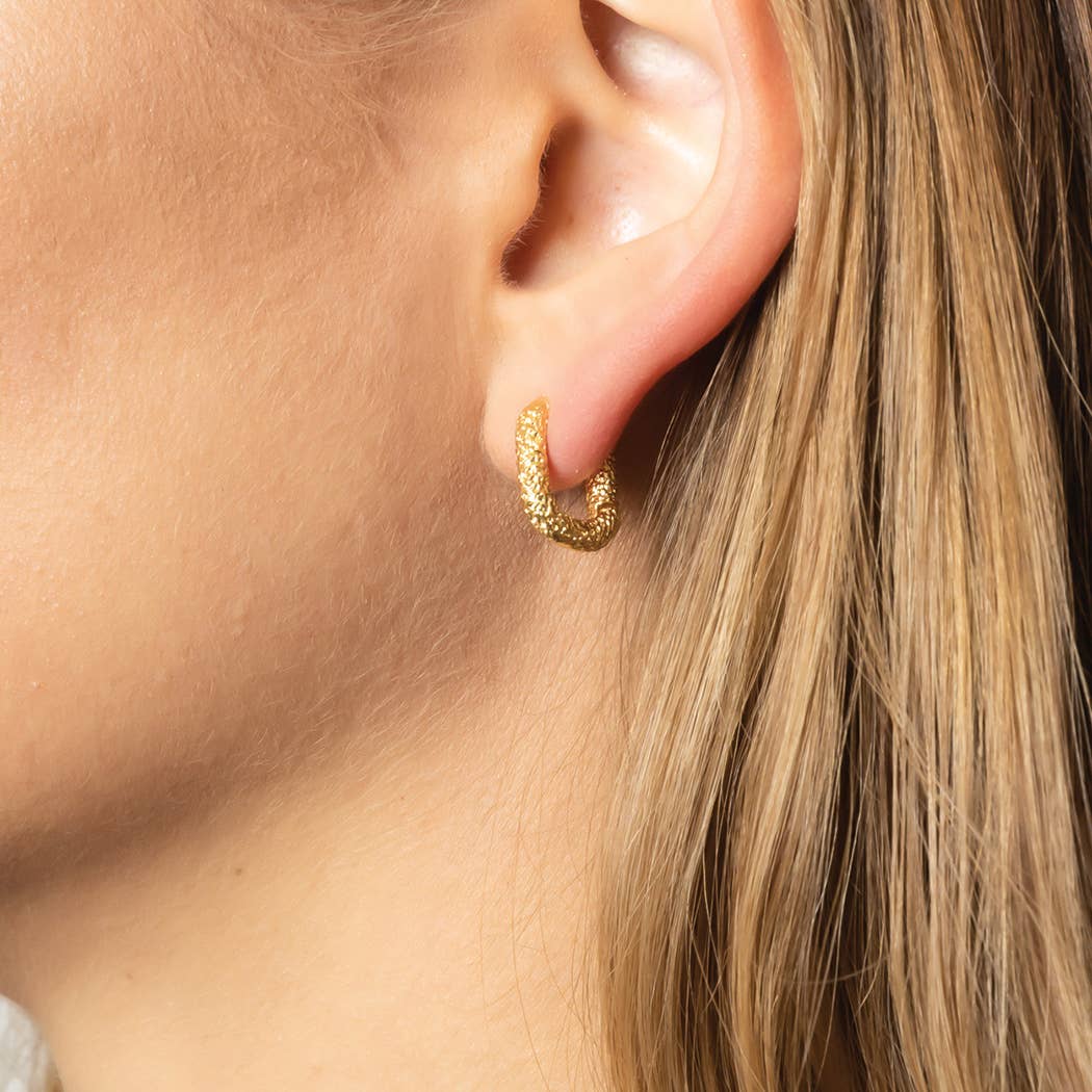 14K Gold-Dipped Mini Textured Hoops