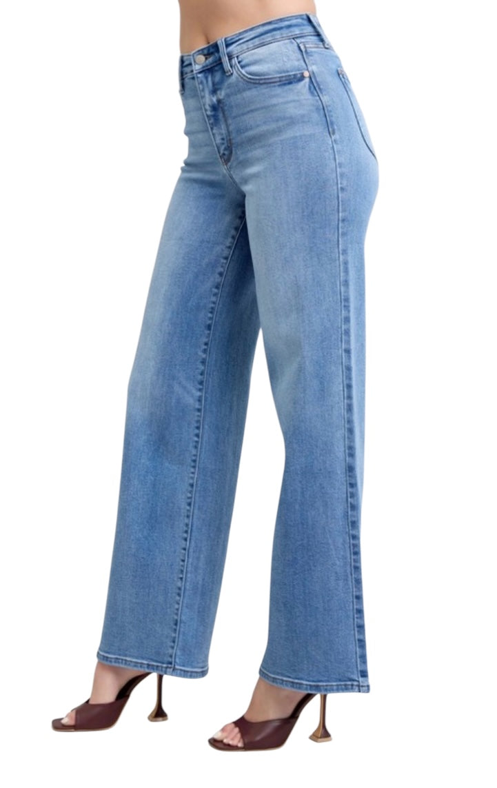 Clara Belle HW Vintage Wash Retro Wide Leg Denim