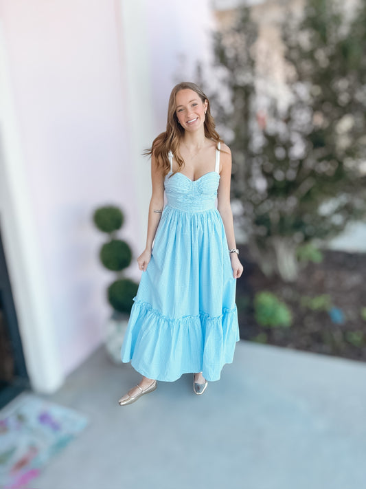 Blue Gingham Maxi Dress