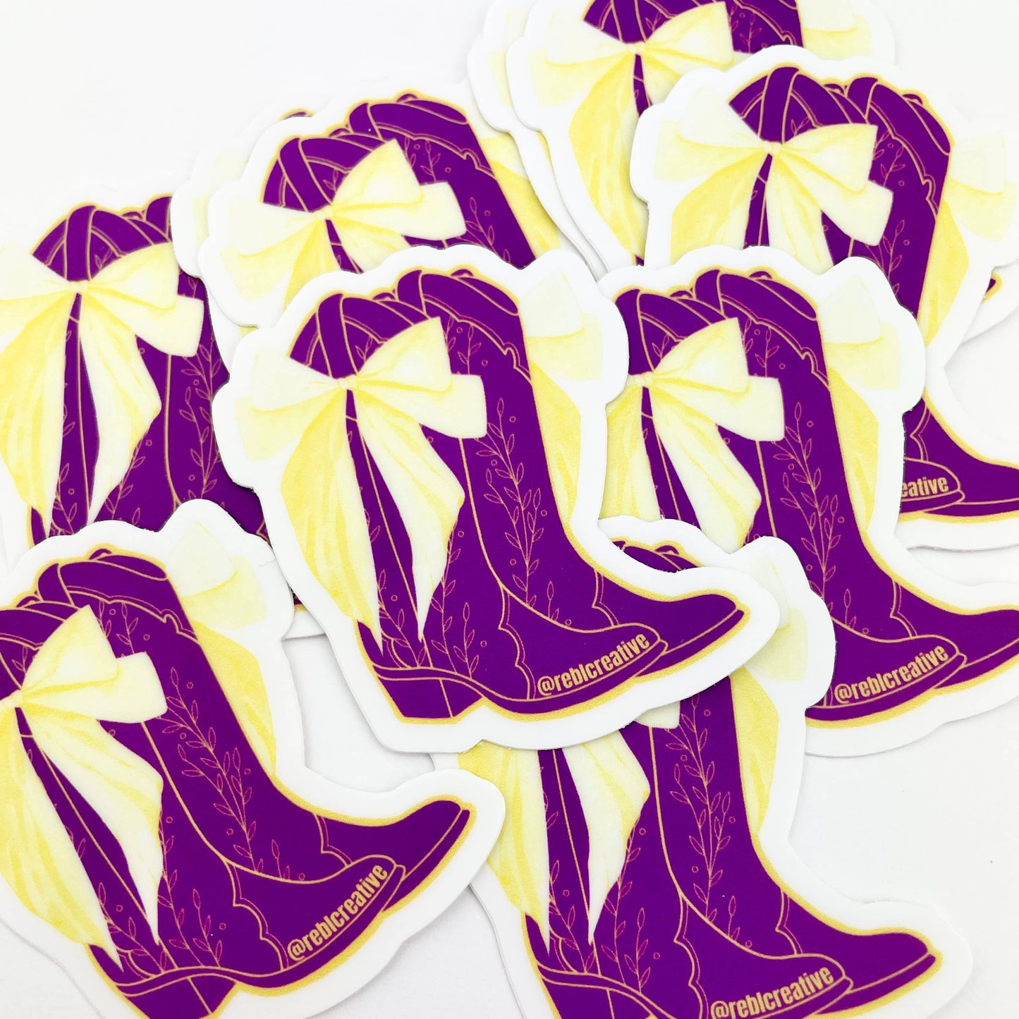 GAME DAY STICKER - Bows and Boots - Purple/Yellow