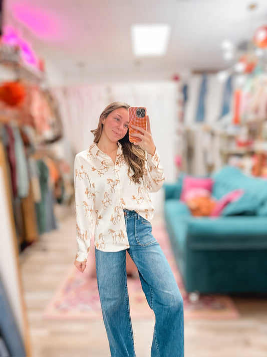 Giddy Up Satin Button Down Blouse