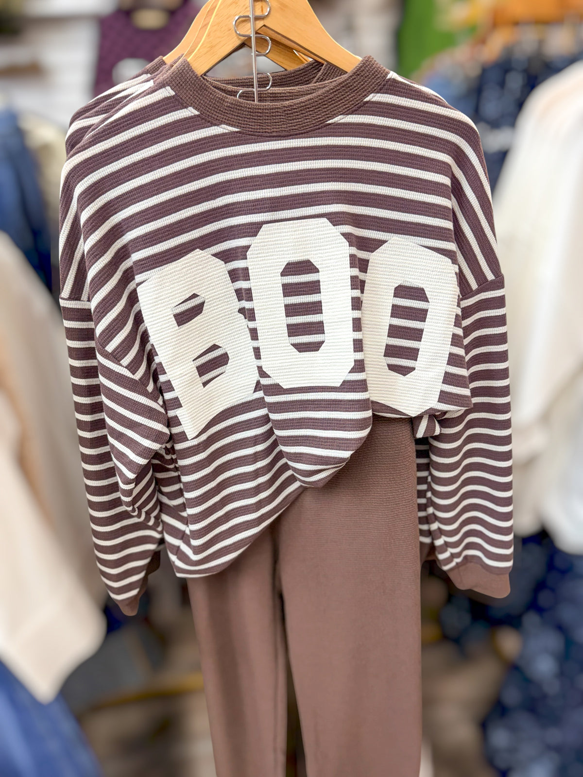 Boo Brown Stripe Cloudy Knit Top