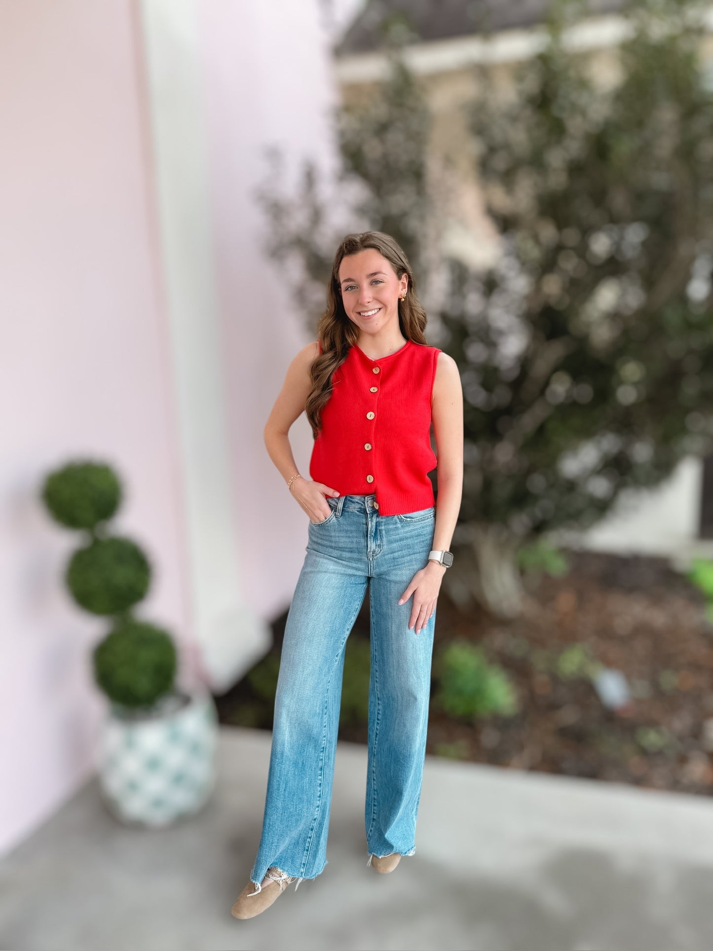 Cute As A Button Red Sweater Vest
