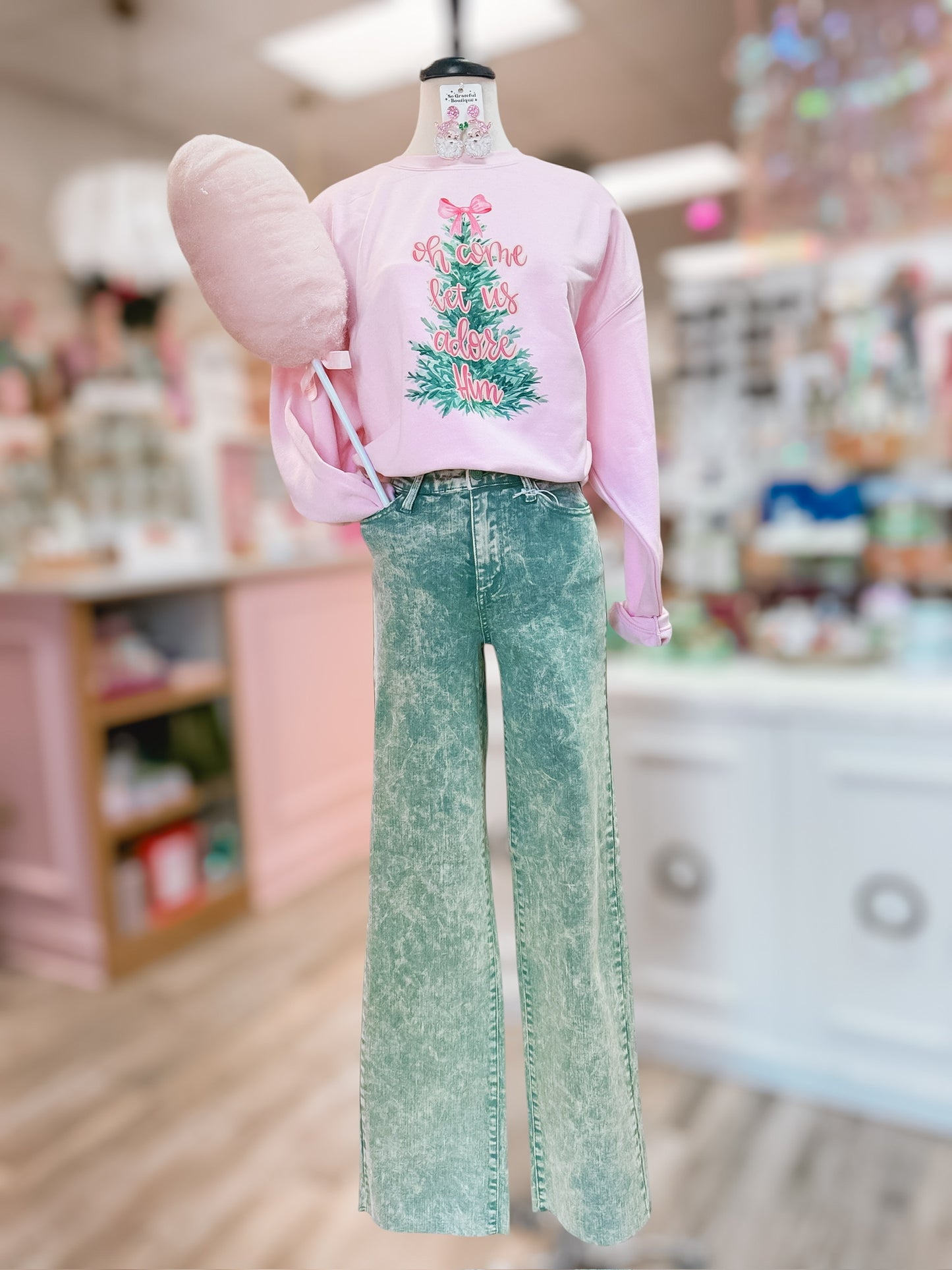 OH Come Let Us Adore Him Pink Crewneck