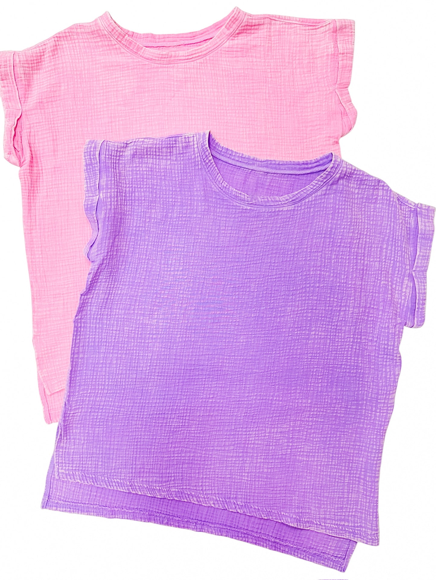 Too Good Gauze Acid Washed SS Top Pink
