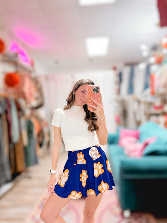 Cream Kindred Knit SS Mock Neck Sweater