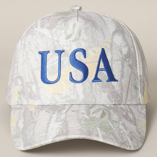 USA Letter Embroidery Camo Print Baseball Cap: BEIGE CAMO-LT BLUE