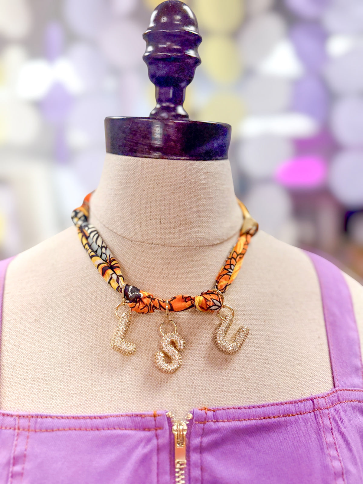 Bubble Rhinestone Letter Scarf Necklace