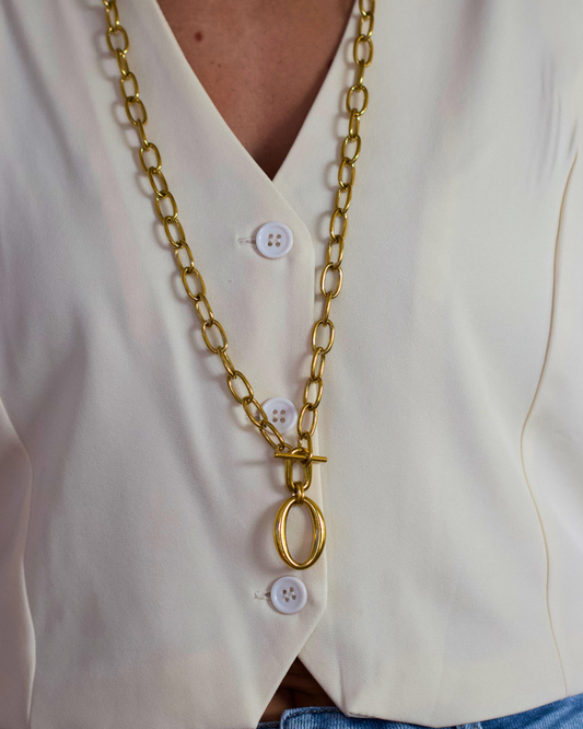 Harper Toggle Layered Necklace – 18K Gold Water Resistant – 35 Inch