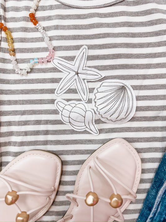 AT Sea Heather Grey Stripe SS Top