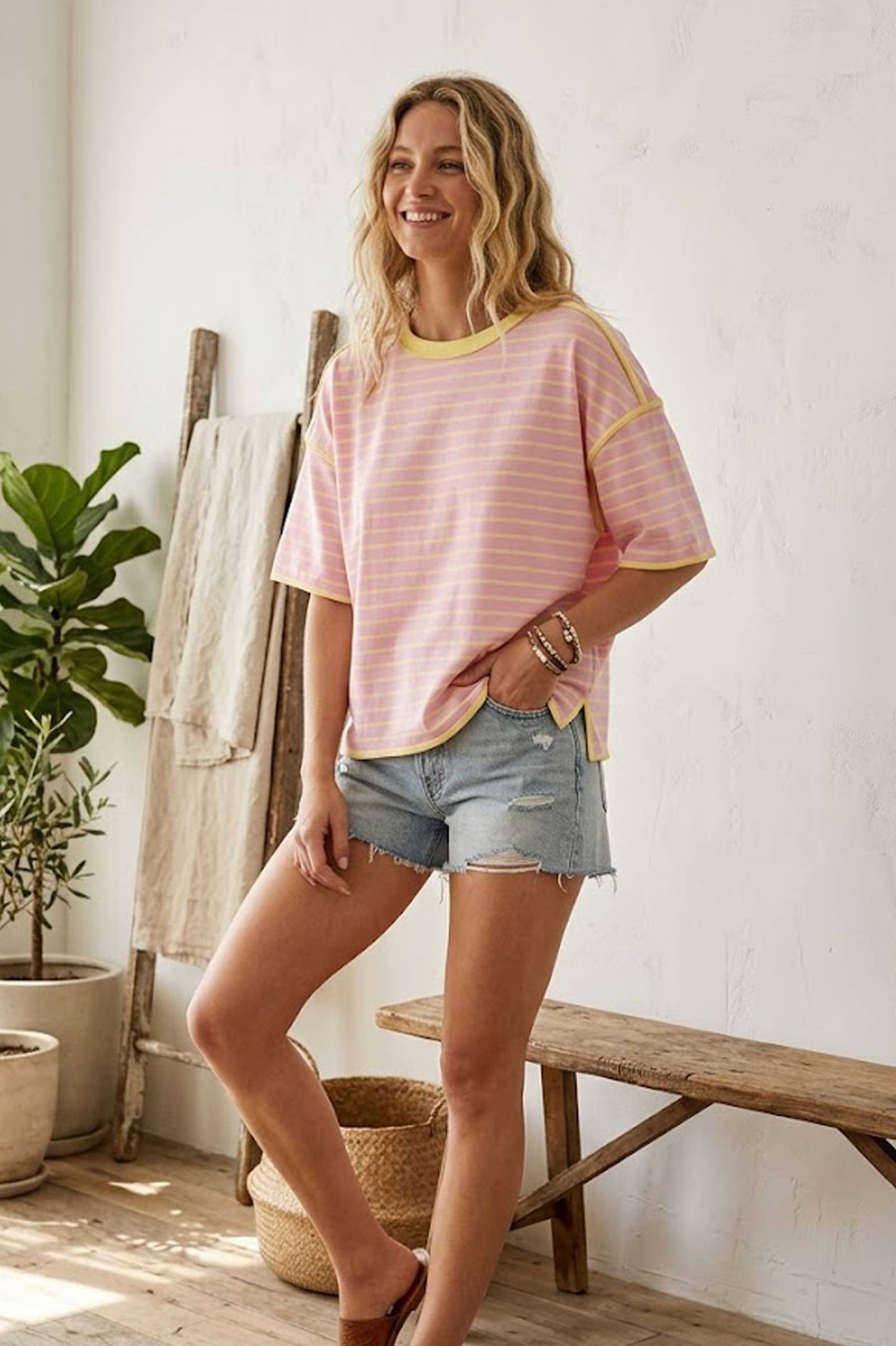Pink Lemonade Striped Relaxed Knit Tee