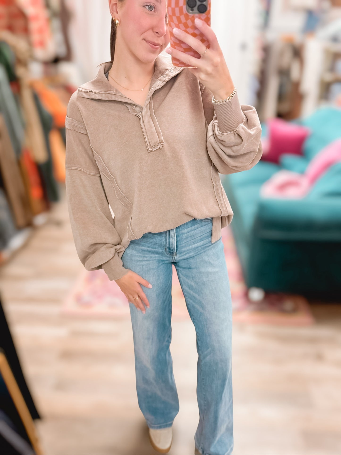 Mocha Henley Sweatshirt