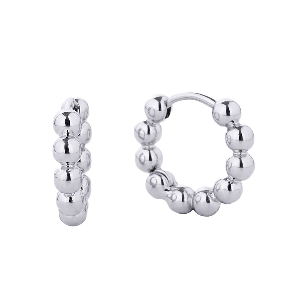 14K White Gold-Dipped Ball Hoop Earring: WHITE GOLD