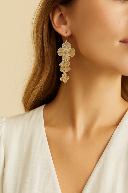 Graceful Floral Drop Earrings | Elegant Gold and Silver Flower Design