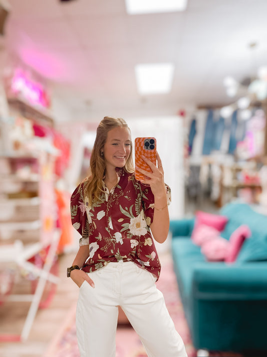 Wine Be Mine Floral Button Up