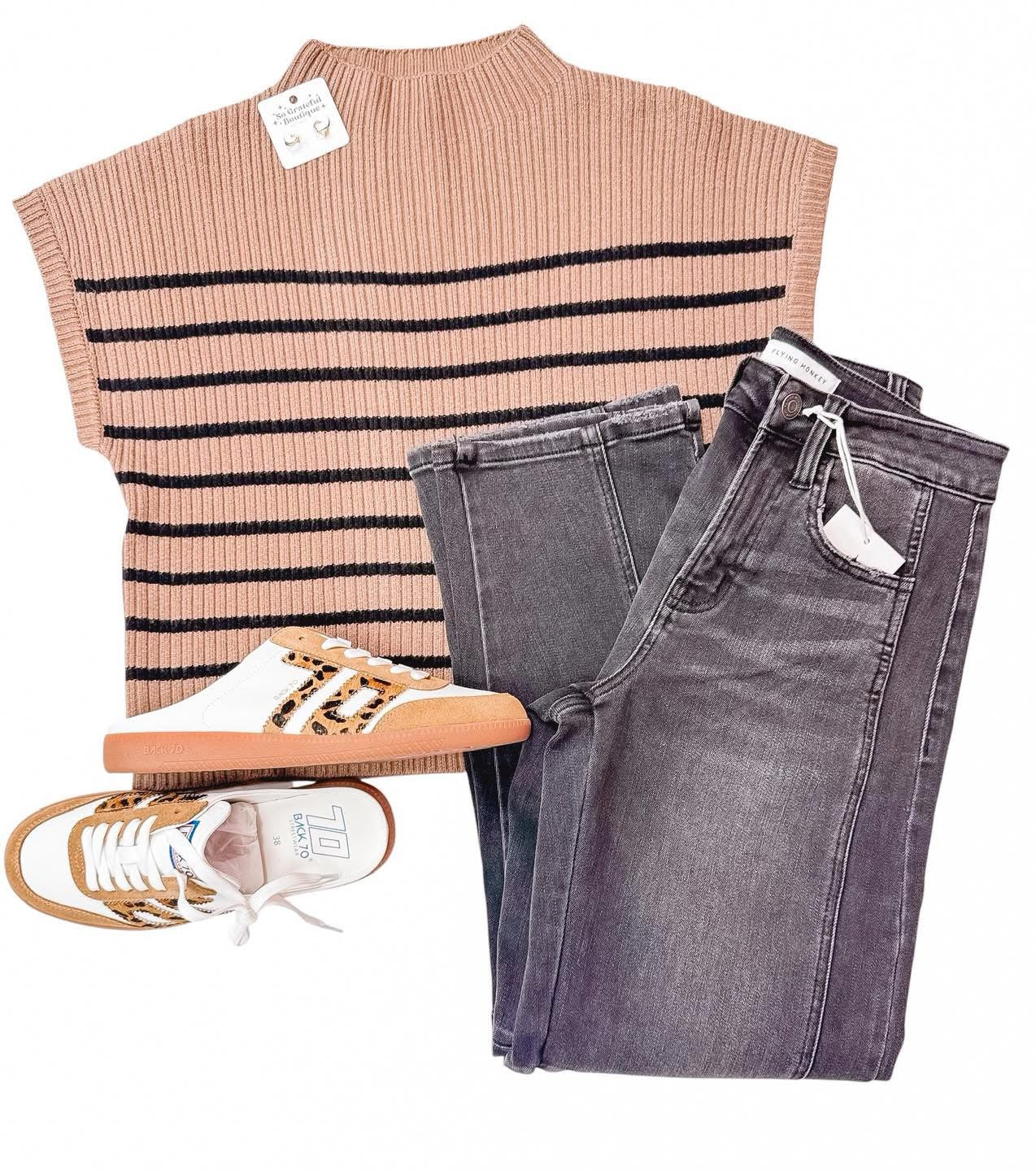 Mocha Latte Striped SS Sweater