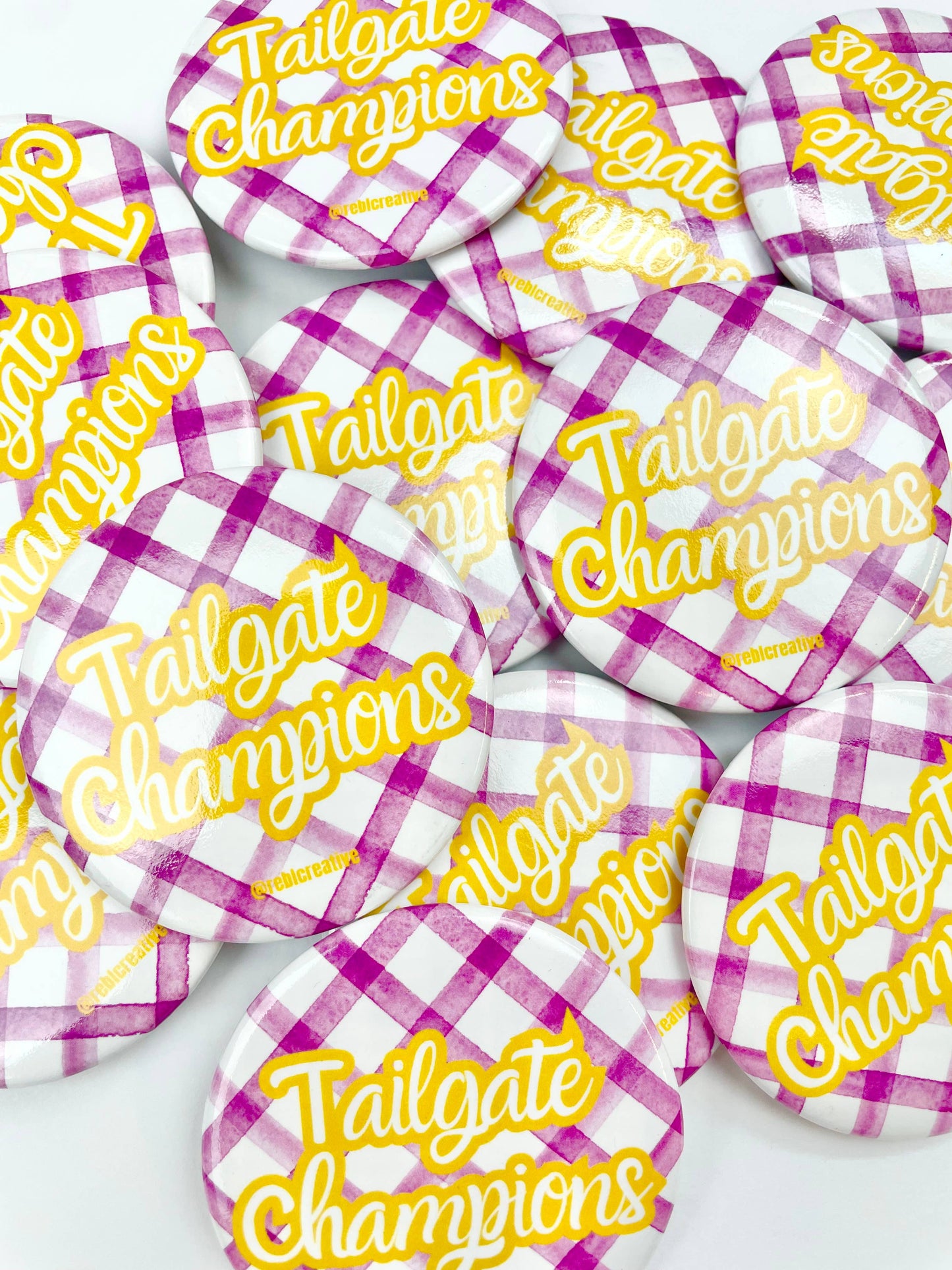 Tailgate Champions Gingham - Purple/Yellow - Game Day Button