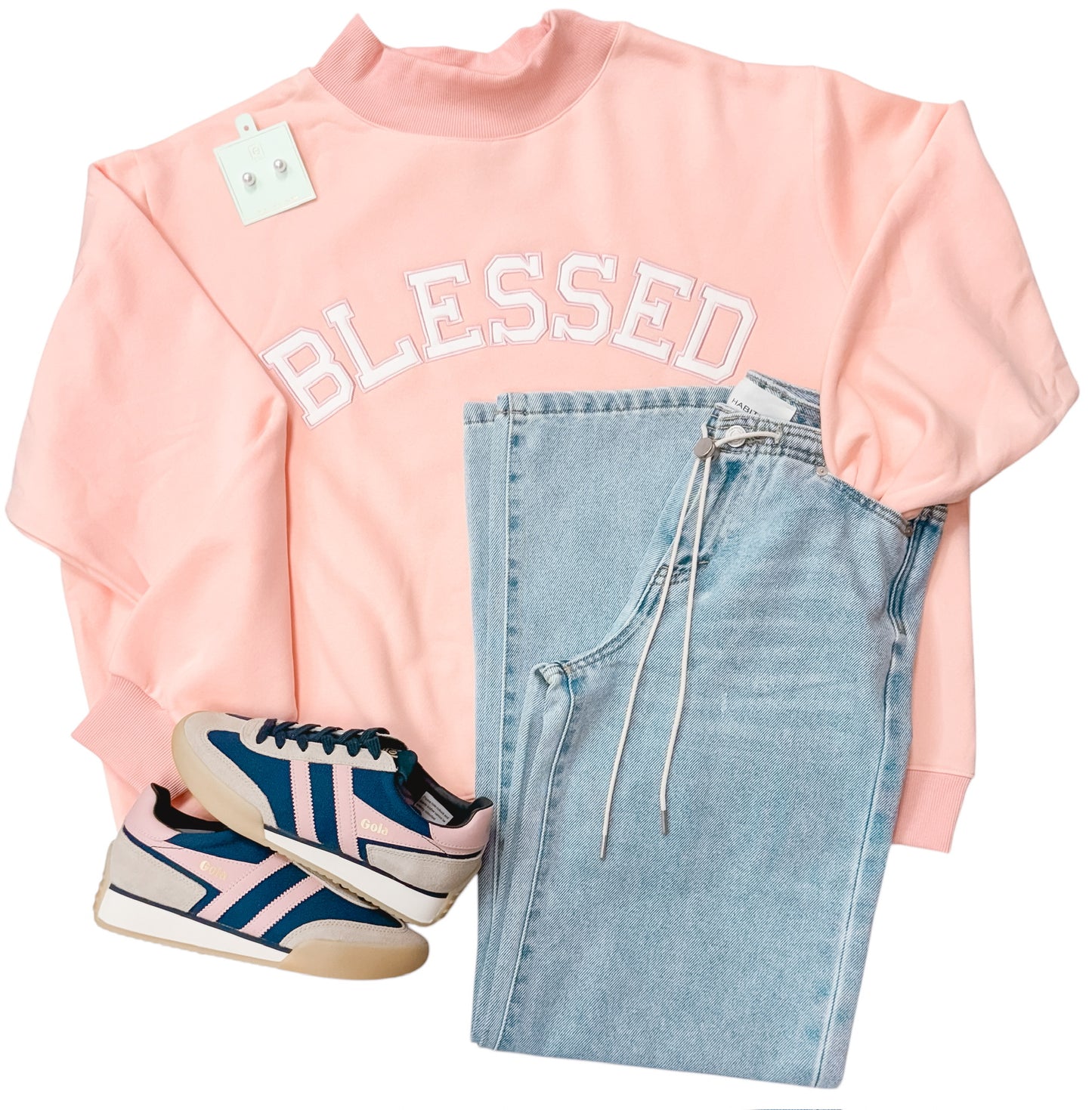 'BLESSED' Embroidered Mockneck Sweatshirt