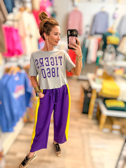 LSU Tigers College Block Puff Ink Gray Cropped Tee