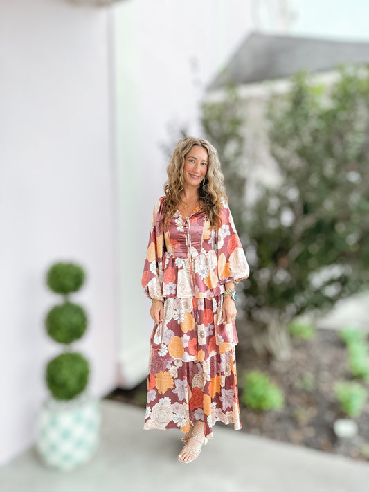 Autumn Blooms Floral Corset Style Dress