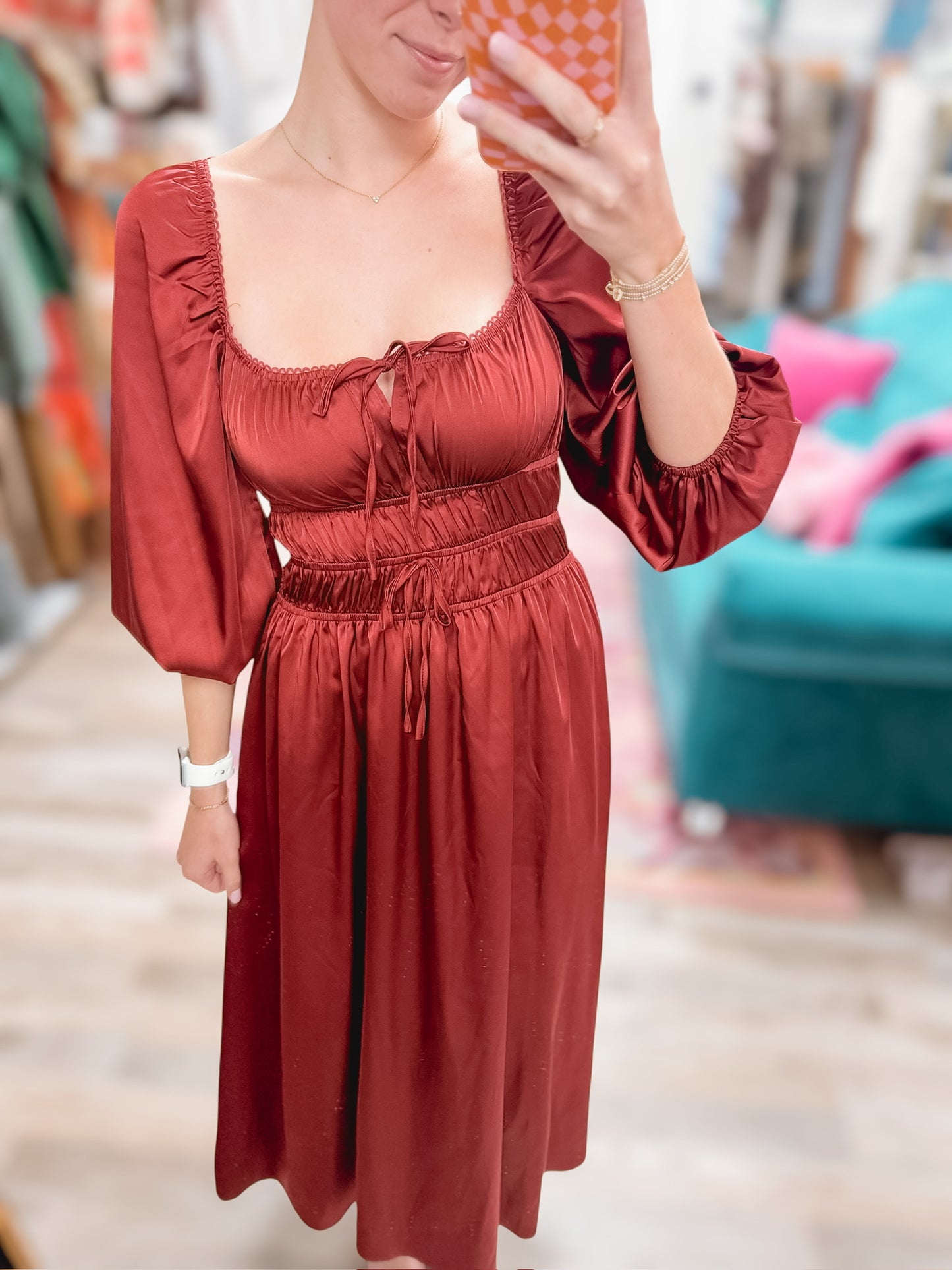 Lady Red Satin Maxi Dress