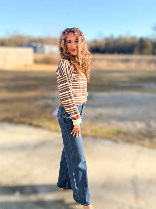 Cocoa Striped Knit Collar Top