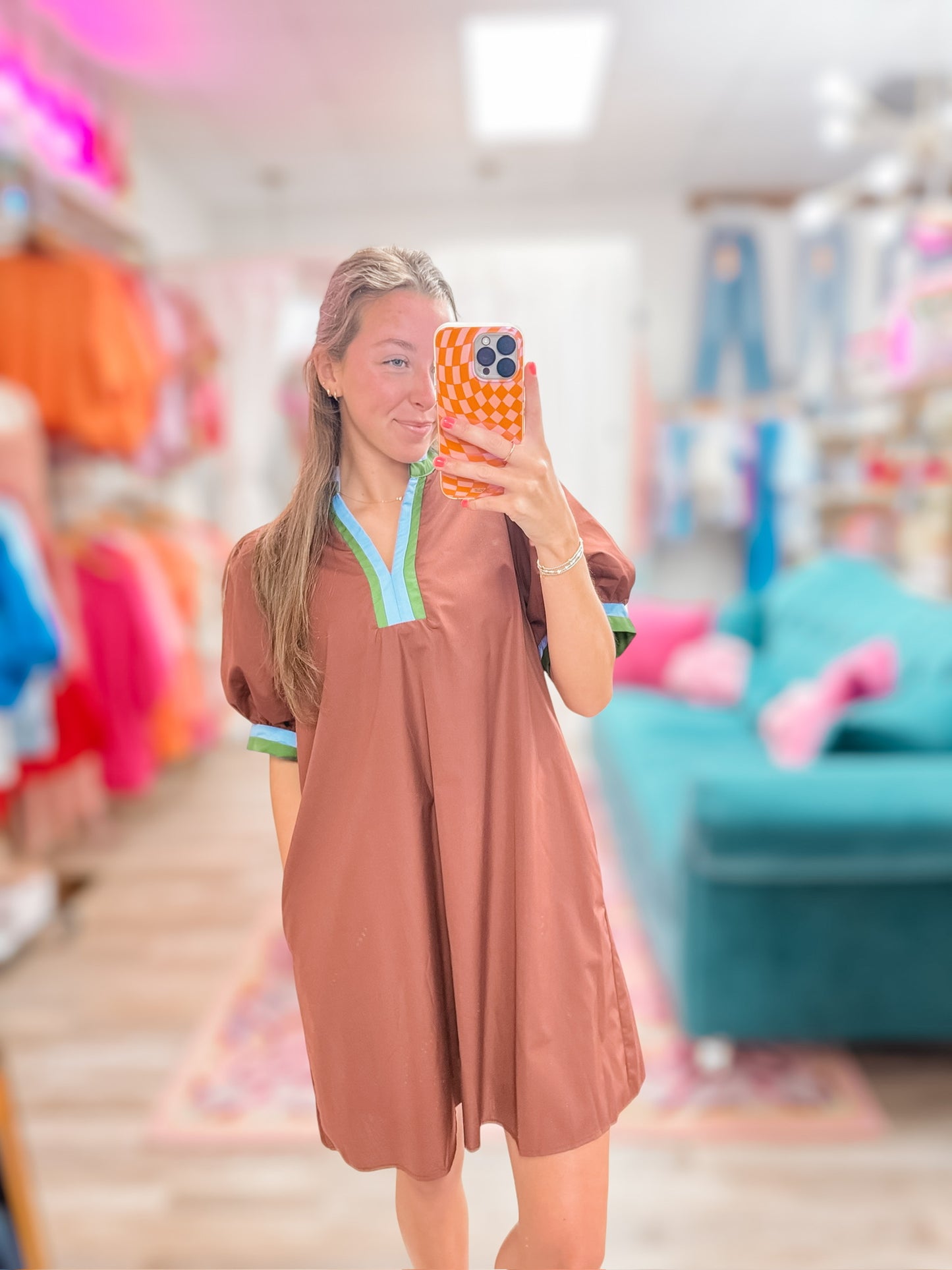 Chocolate Colorblock Trim Dress