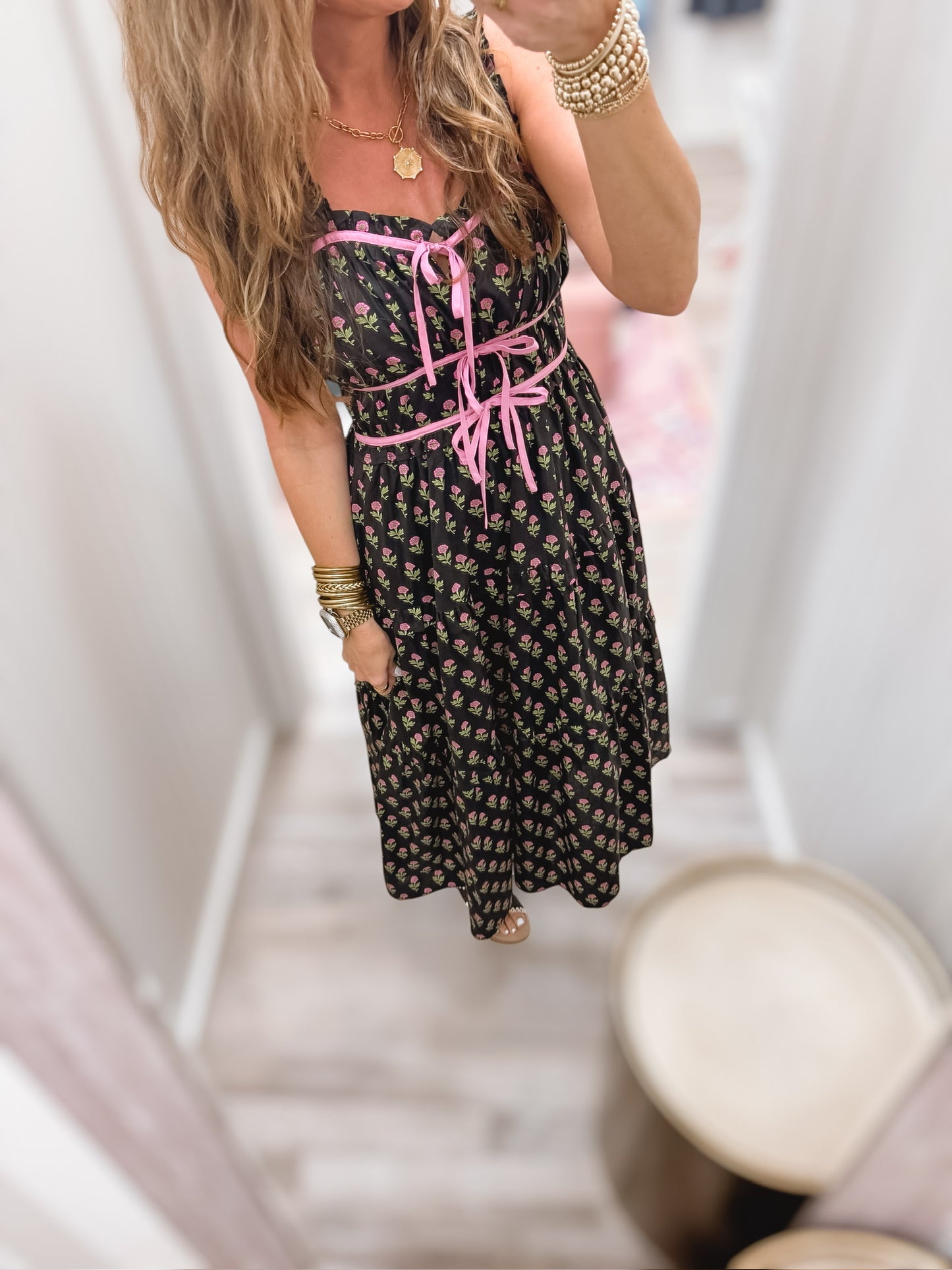 Night Pickin’ Floral Black Dress