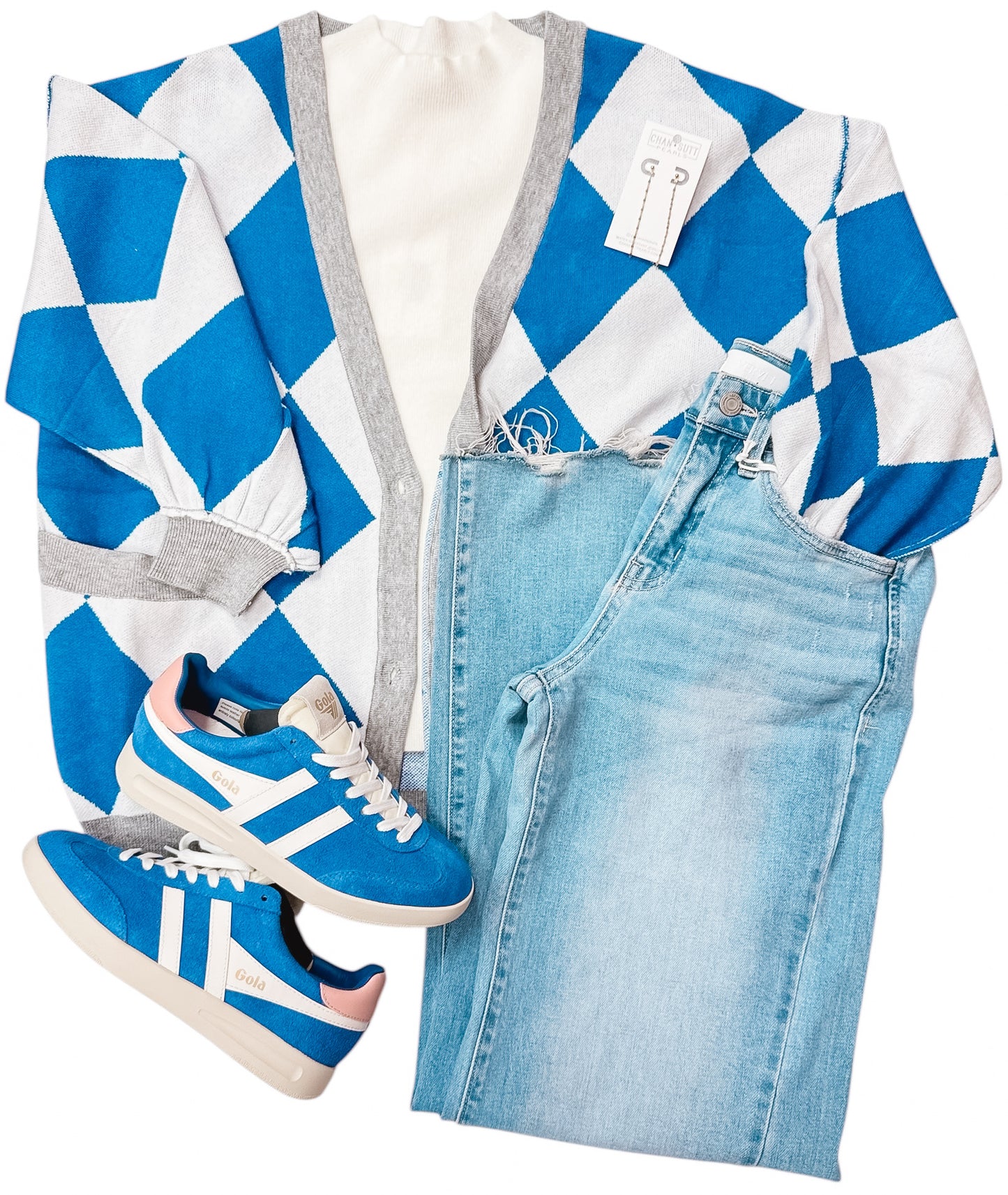 Blue Game Day Argyle Print Cardigan Sweater