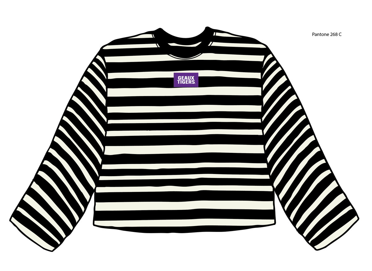 LSU Tigers Block Stitch Black/White Stripe Long Sleeve Tee