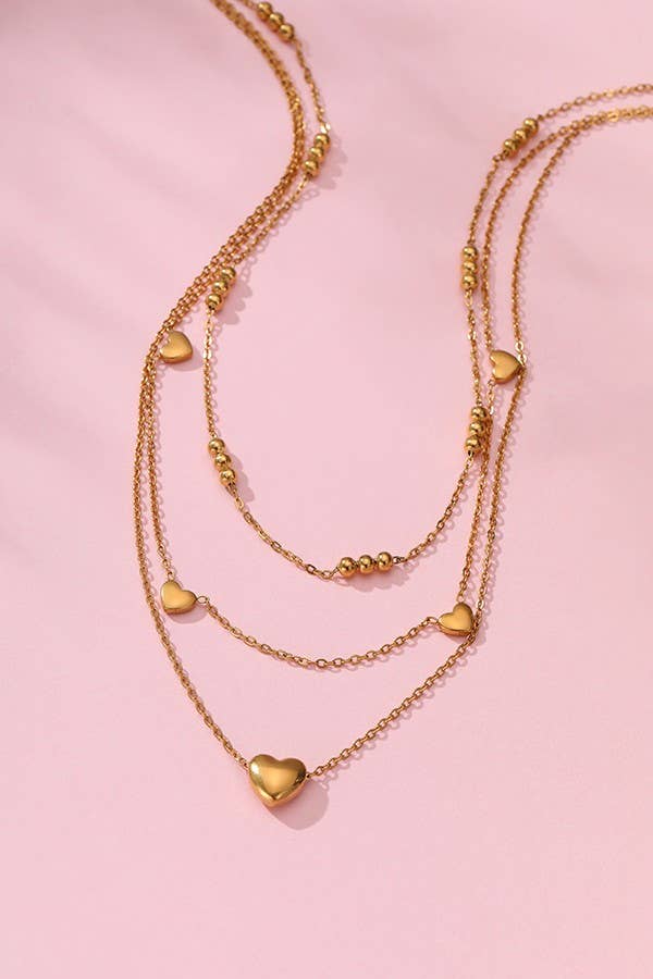18K STAINLESS STEEL TARNISH FREE LAYERED NECKLACE | 40NK399: Gold