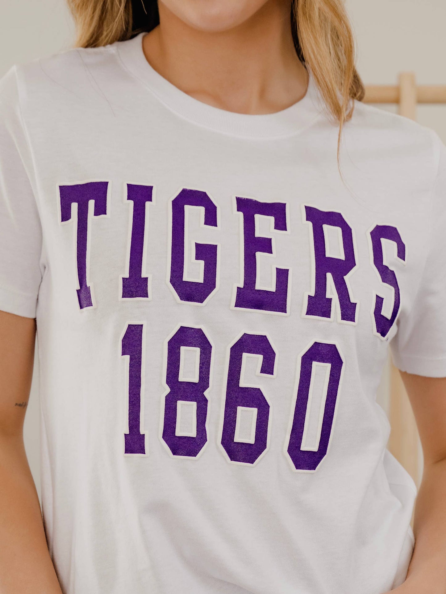 LSU Tigers College Block Puff White Ellie Perfect Tee