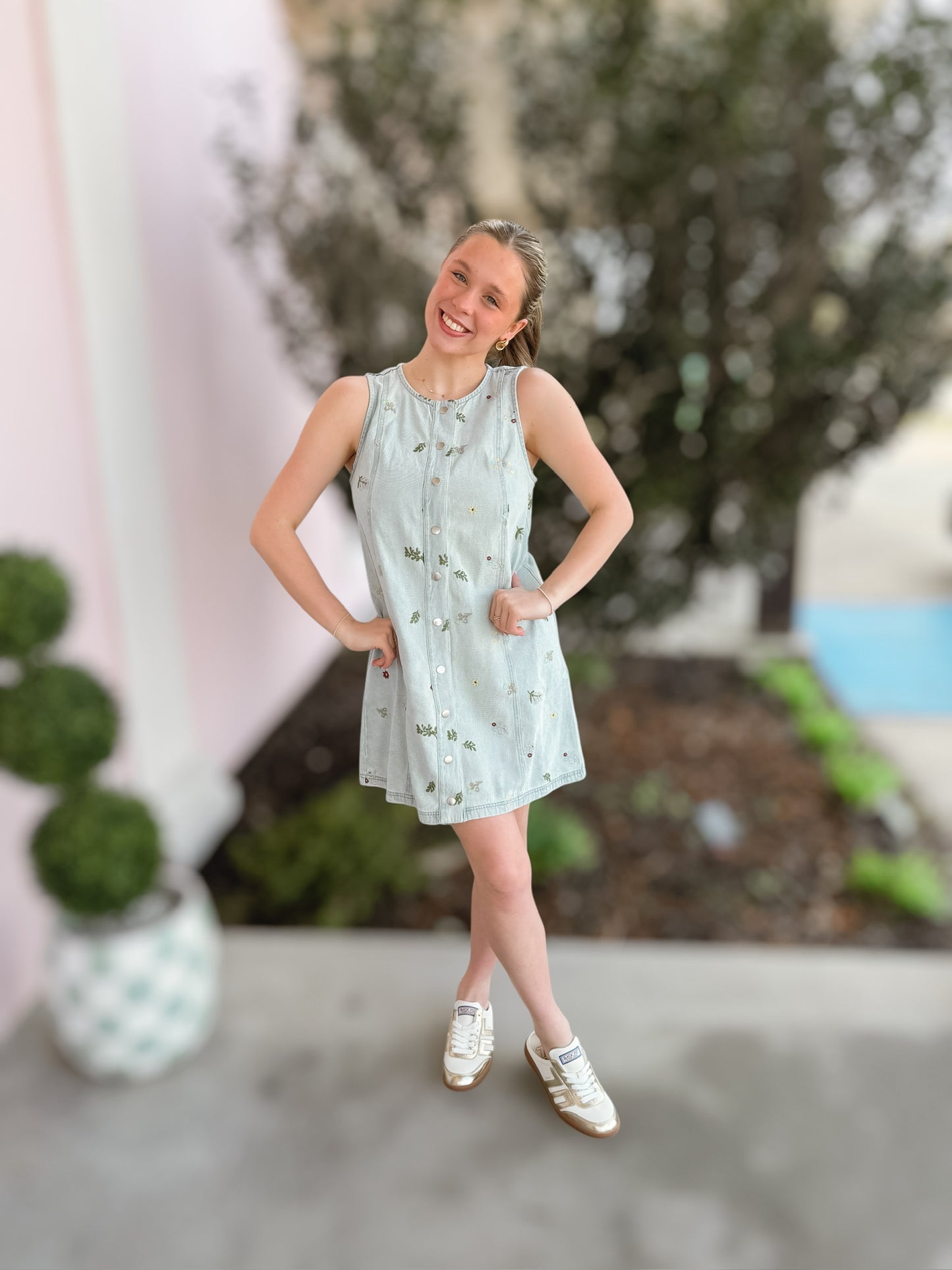 Spring Blooms Light Denim Dress