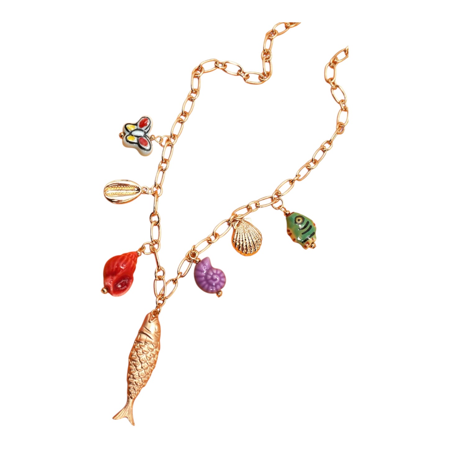 CHARM NECKLACE-PORCELAIN SEA INSPIRED FISH SHELL
