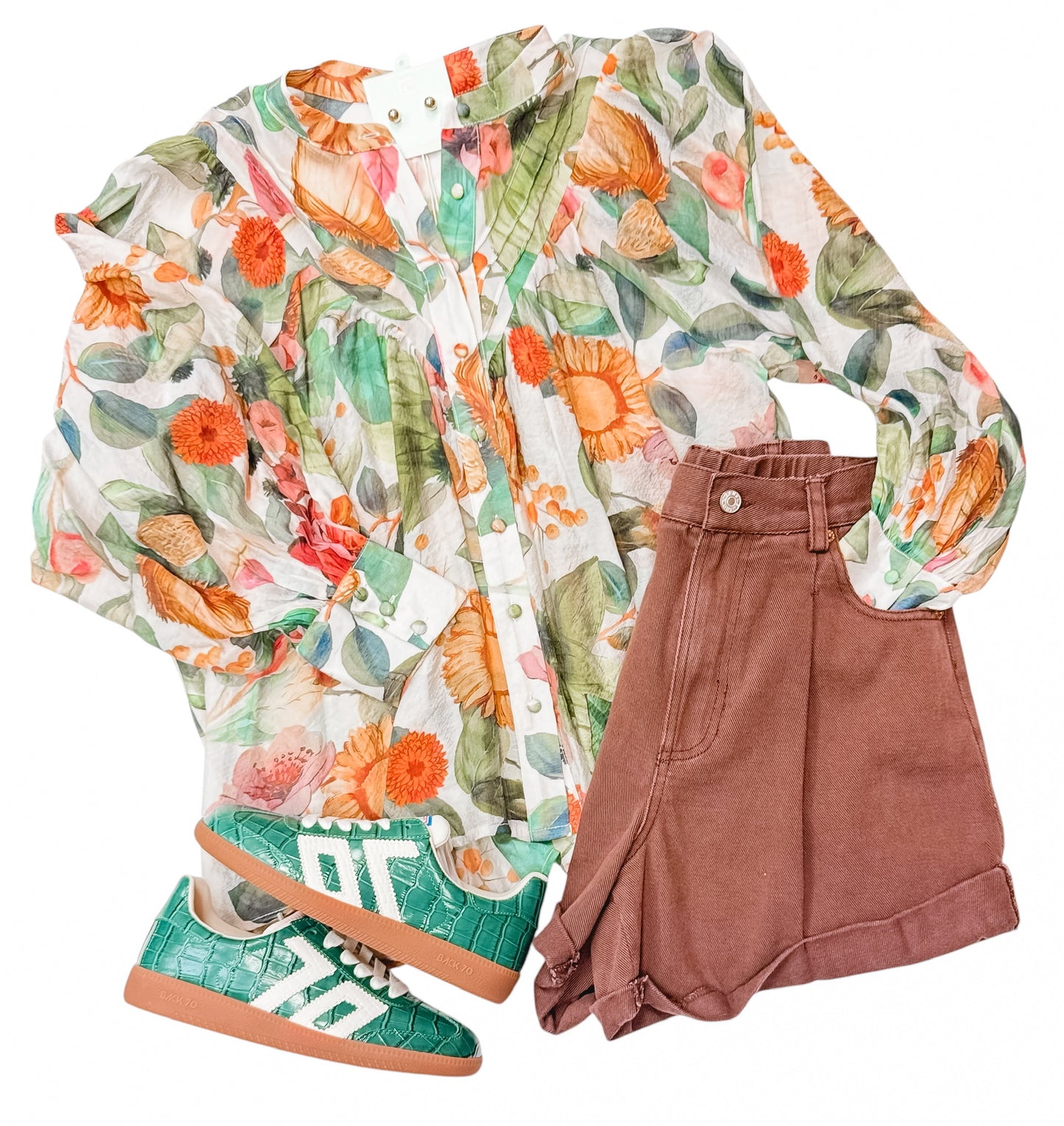 Teal Blooms Button Down Blouse