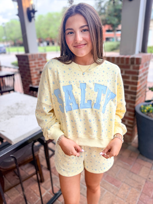 Salty Ditsy Lemon Crop Crew with Short Set