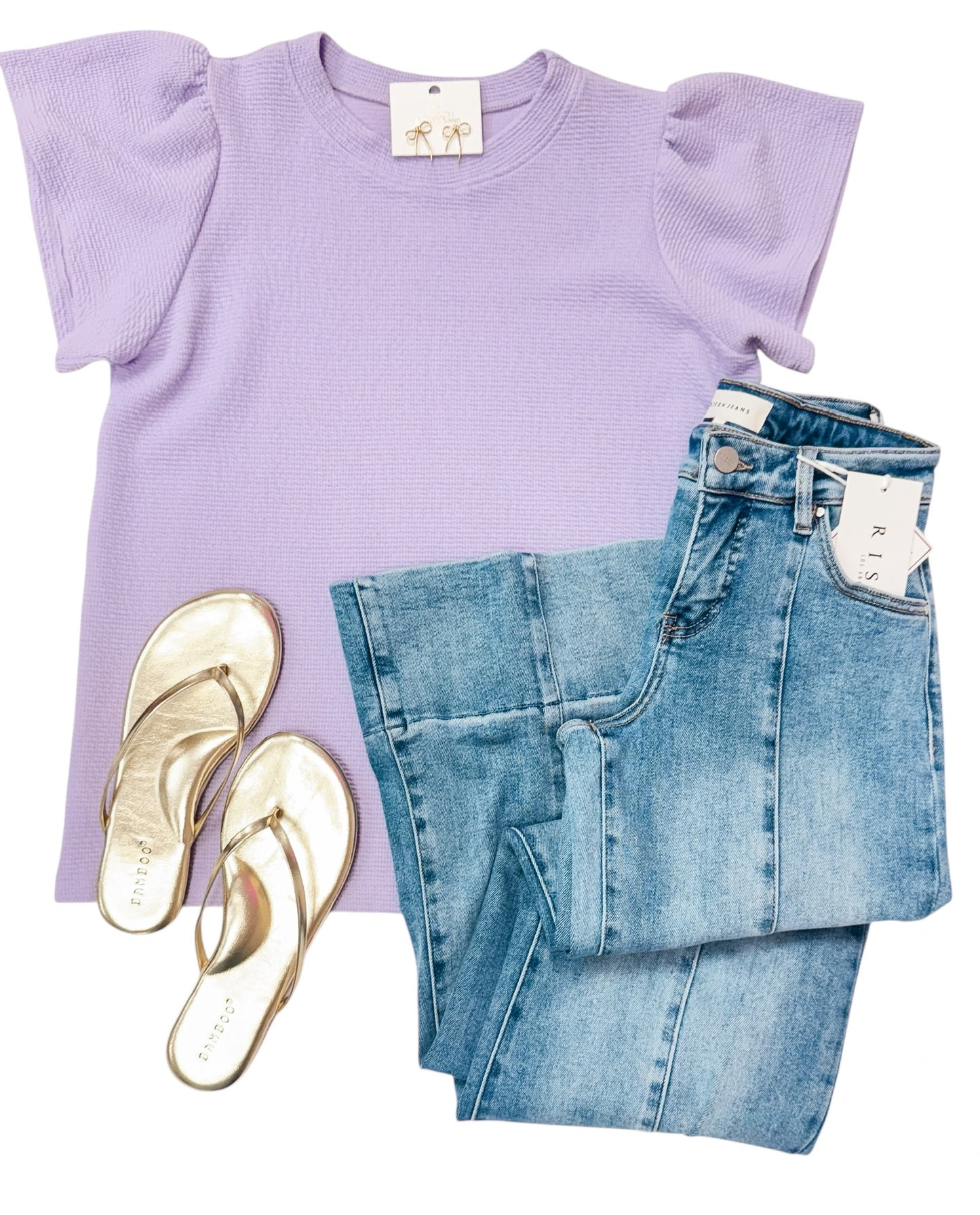 Lavender CLOUD 9 KNIT RUFFLED SLEEVE TOP