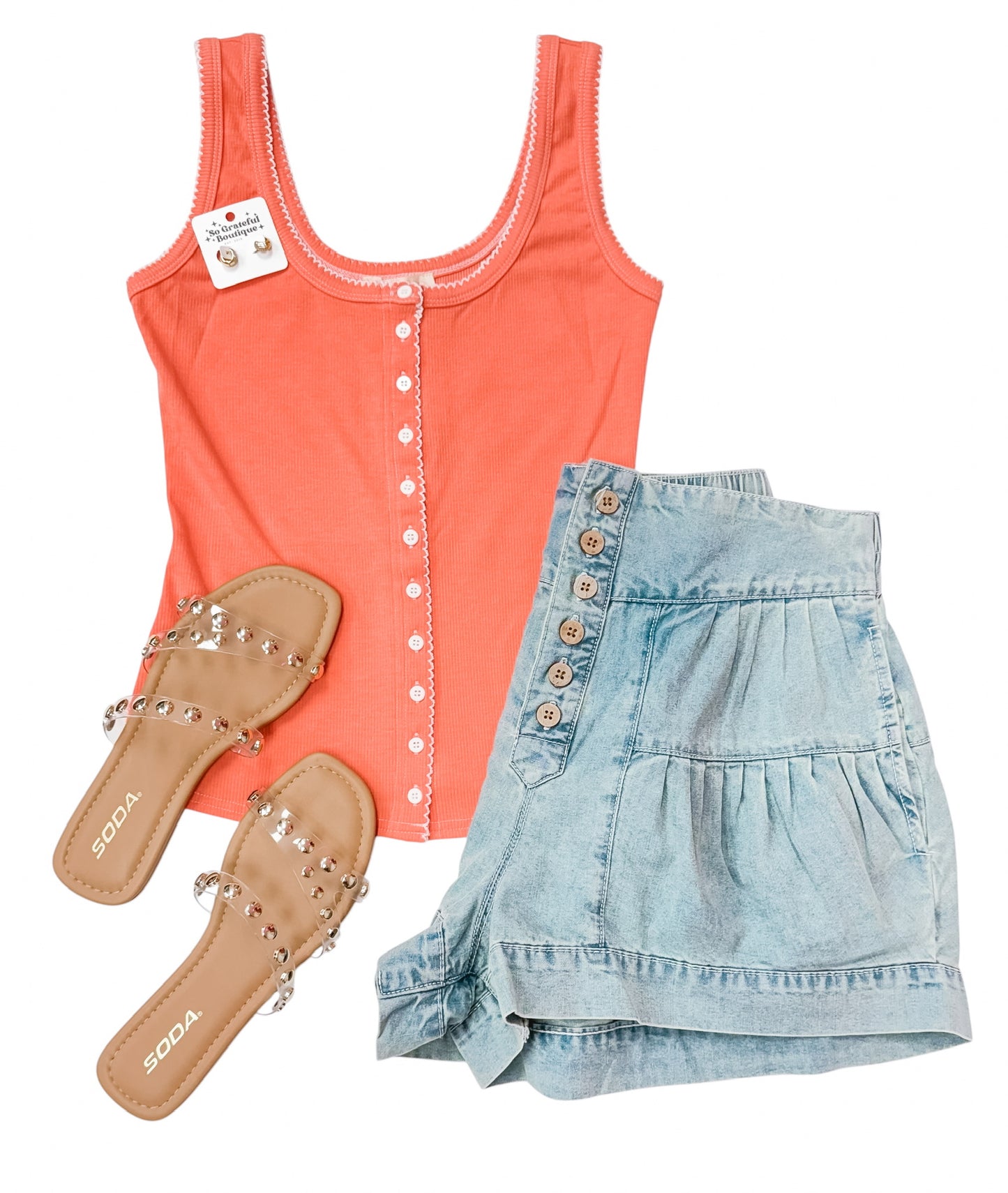 Carol Ann Contrast Stitch Top in Coral