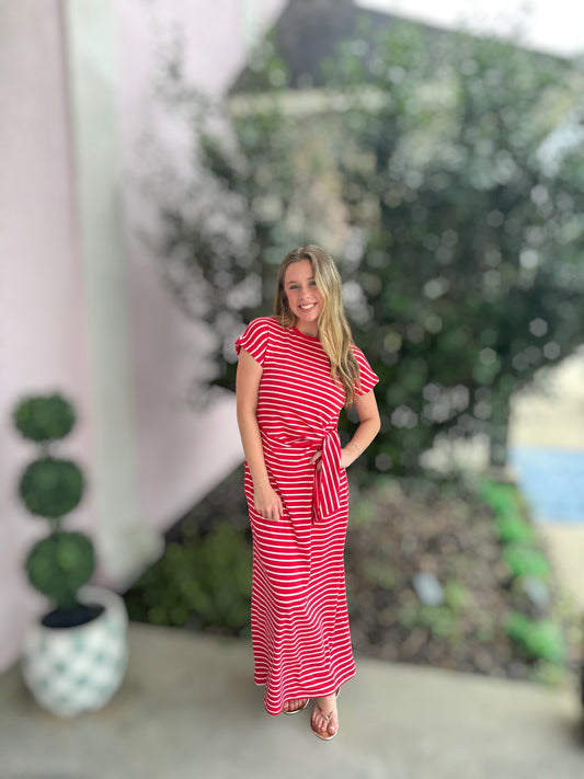 Sweet Caroline Red Stripe Midi Dress