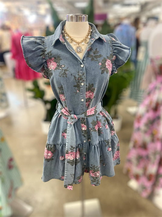 Atta Girl Floral Denim Dress