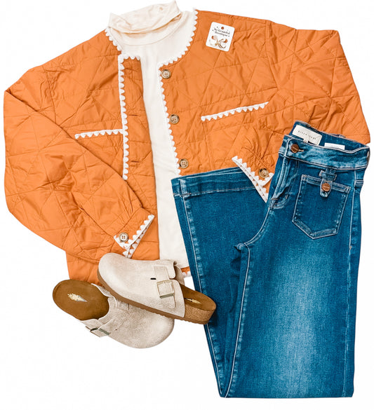 Terracotta Scallop Trim Quilted Jacket