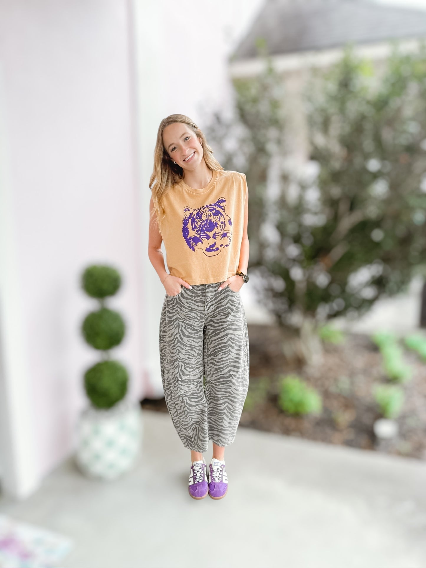 Tiger Stripe Barrel Denim Jeans