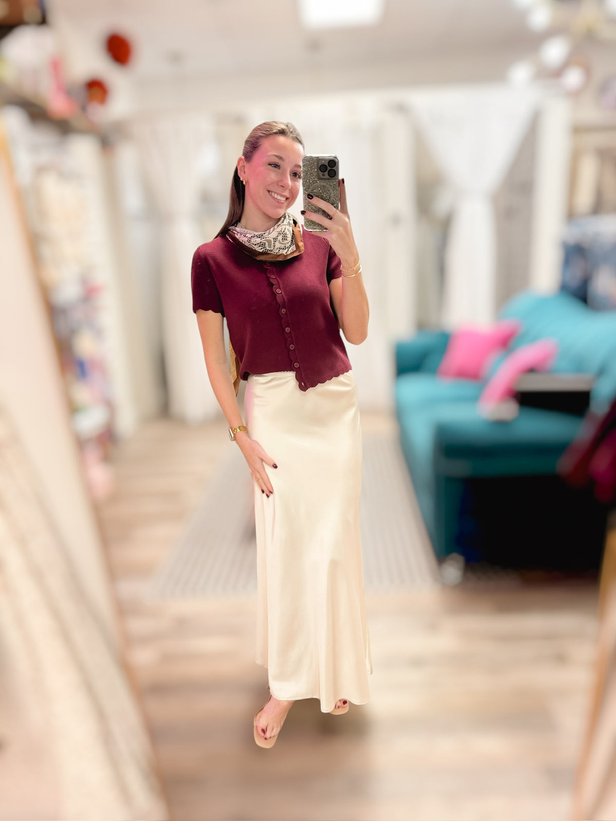 Simply Darling Burgundy Scallop SS Sweater
